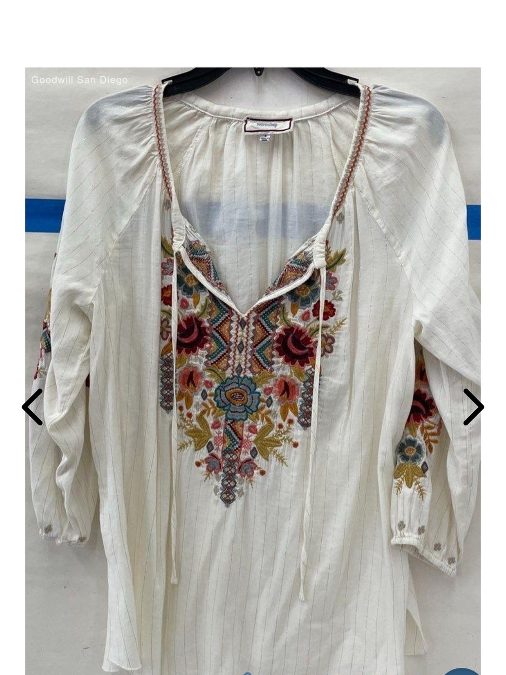 Johnny Was NWOT Embroidered Peasant Blouse Retail  $220 Ivory SZ SMALL